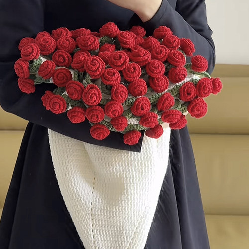 DIY铃兰花玫瑰花束毛线毯子编织