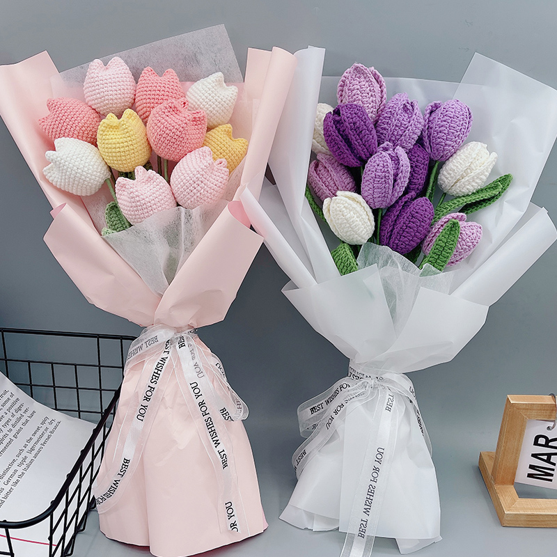 手工编织立体郁金香diy钩针毛线