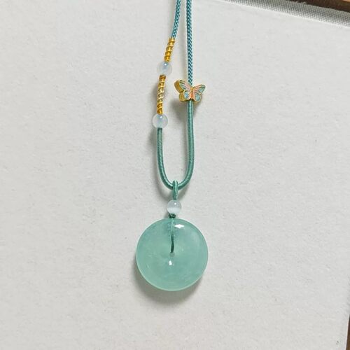 天然岫玉天青冻平安扣吊坠毛衣链