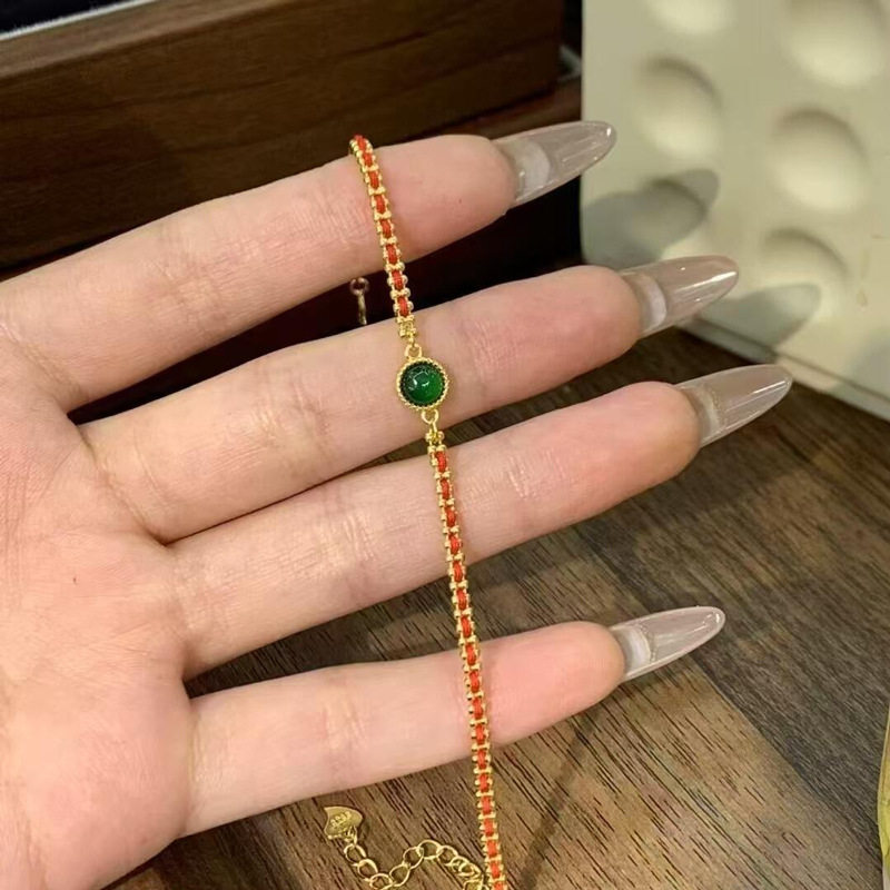 新中式925银红绳危料翡翠手链女国风轻奢复古编织麻花本命年红绳