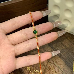 新中式925银红绳危料翡翠手链女国风轻奢复古编织麻花本命年红绳