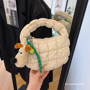 糖果色腋下包2024新款 秋季 迷你云朵泡泡包跨境褶皱手提包女尼龙