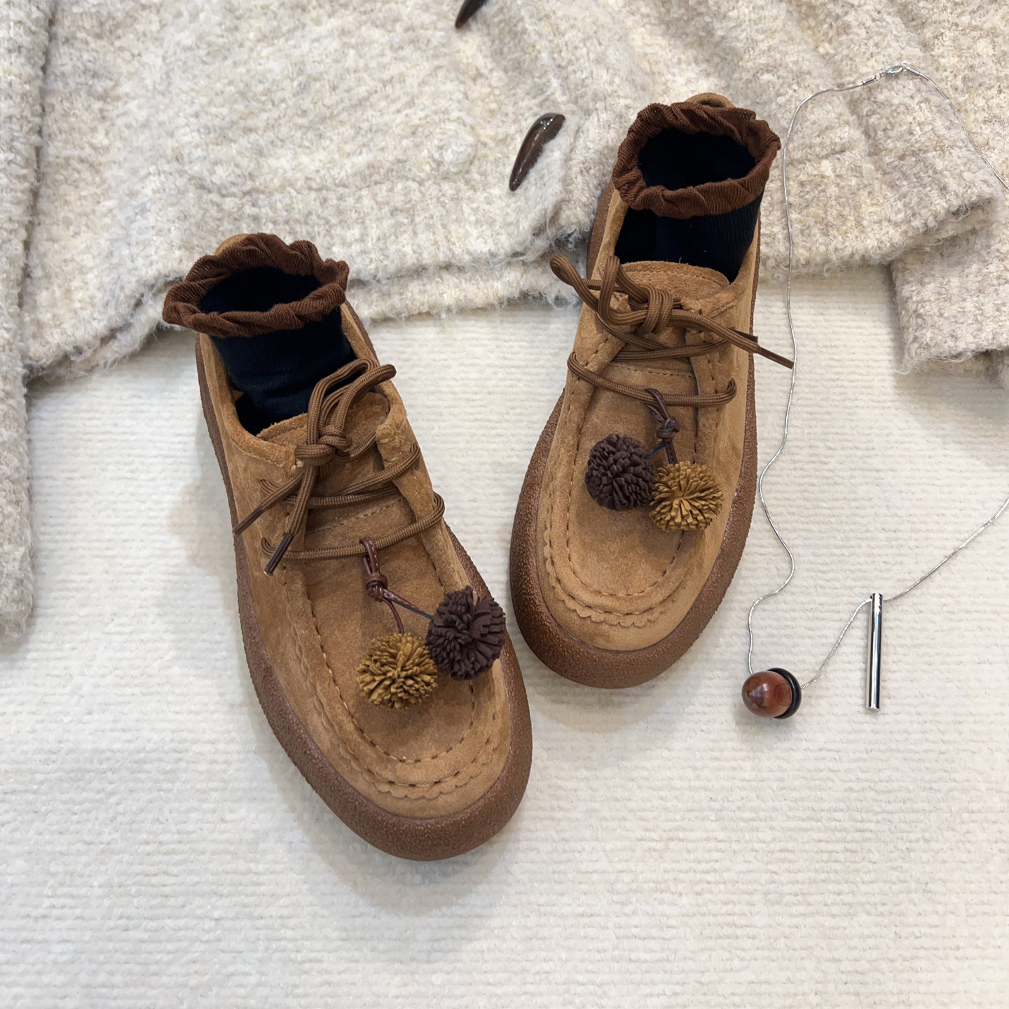 2025秋季时尚复古流苏鼠袋鞋