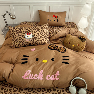 可爱KT猫全棉四件套卡通床品纯棉床单被套被罩三件套学生宿舍床笠