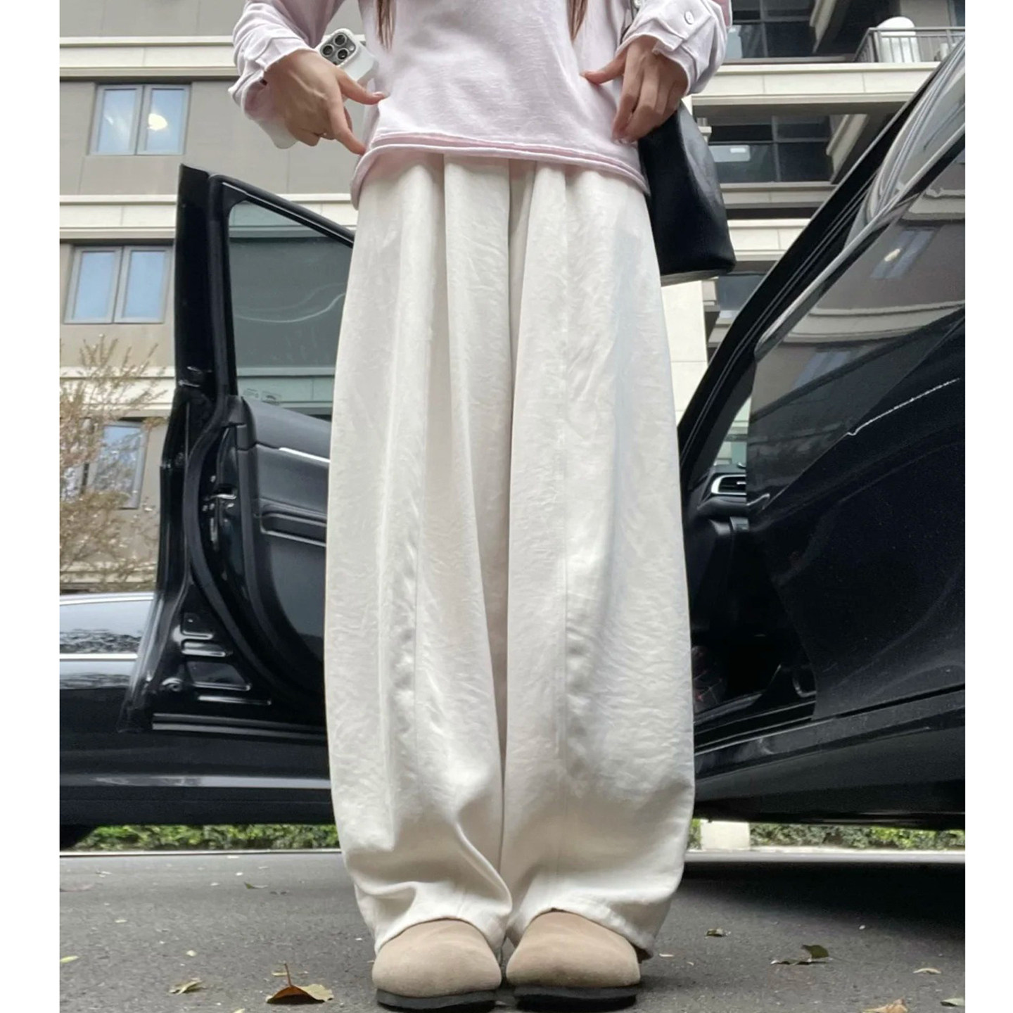 米白色直筒休闲裤女大码夏季薄款胖妹妹mm宽松显瘦慵懒风阔腿裤子