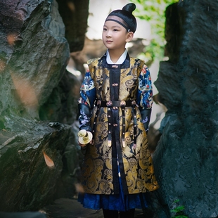 男童汉服织金方领罩甲飞鱼服马甲曳撒蟒袍锦衣卫儿童贴里正版现货