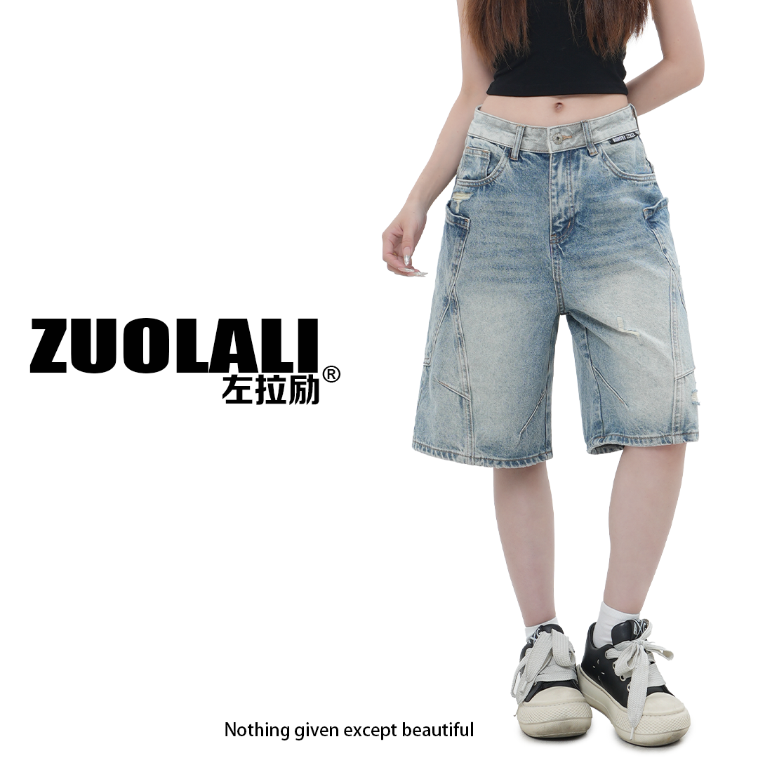 ZUOLALI/左拉励【分割大口袋】解构系列新款大口袋设计高腰五分裤
