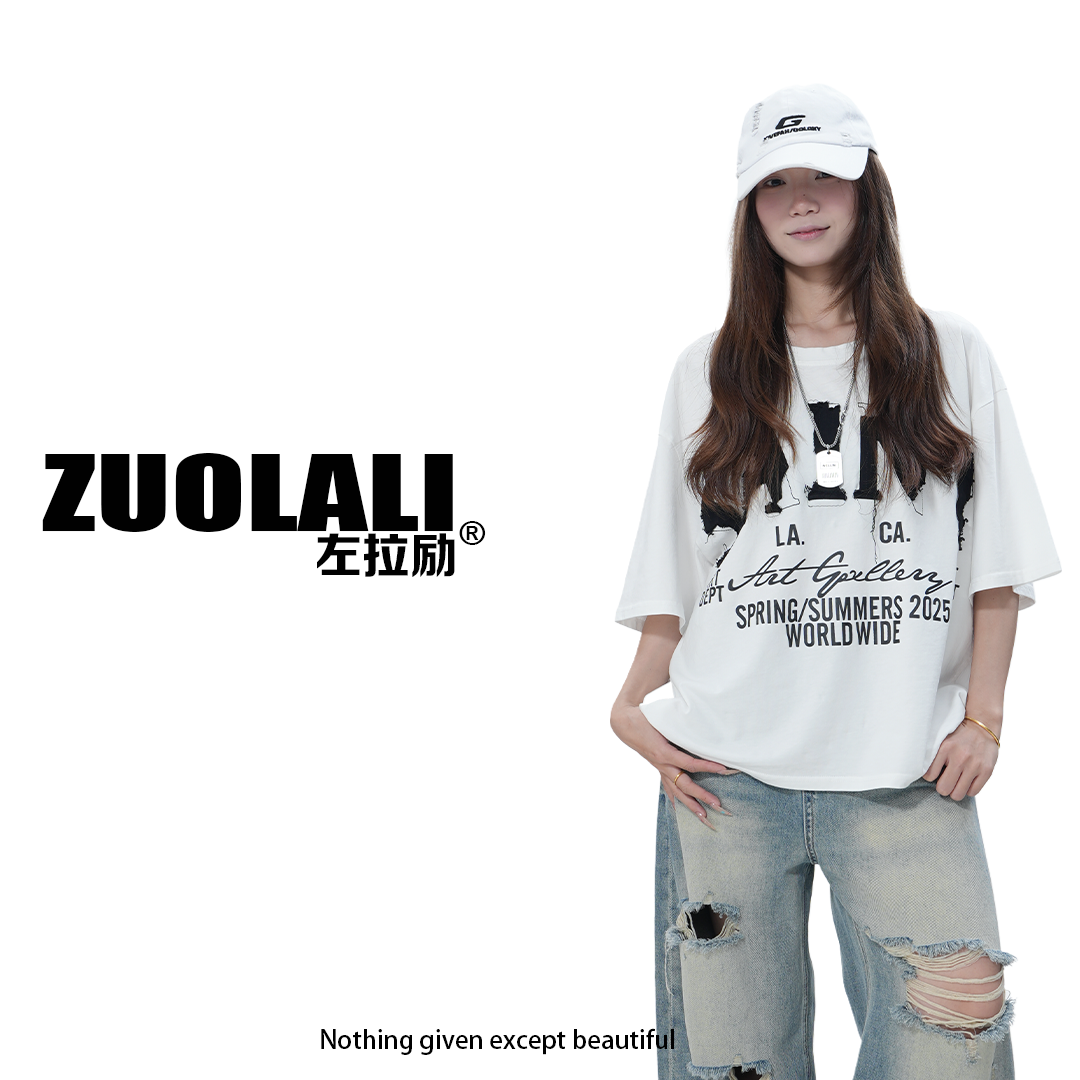 ZUOLALI/左拉励【圣迹涂鸦】夏季新款个性贴布设计-短袖T恤