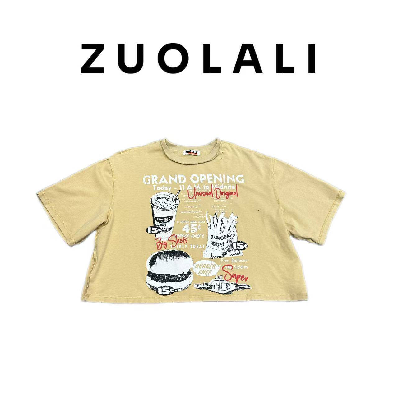 ZUOLALI/左拉励【汉堡薯条】夏季美式宽松显瘦圆领设计-短袖T恤