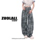 左拉励 素高腰堆堆裤 格子星球 复古格纹元 街潮系列美式 ZUOLALI