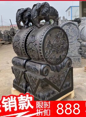 石雕门墩抱鼓石一对青石仿古做旧貔貅麒麟狮子庭院门口摆件小象