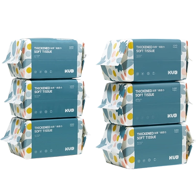 蓝包婴儿绵柔巾加大加厚6包100抽