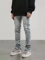 European and American High Street Style Basic Side-Zip Skinny Jeans Kanye Same Slim-Fit Stretch Slimming Long Pants for Men