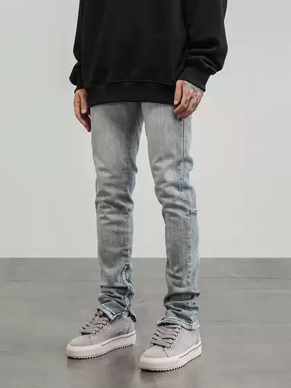 European and American High Street Style Basic Side-Zip Skinny Jeans Kanye Same Slim-Fit Stretch Slimming Long Pants for Men