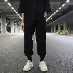 Dark Ro Style European and American High Street Loose Terry Ribbed Jogger Pants ins Trendy Drawstring Versatile Casual Cotton Sweatpants