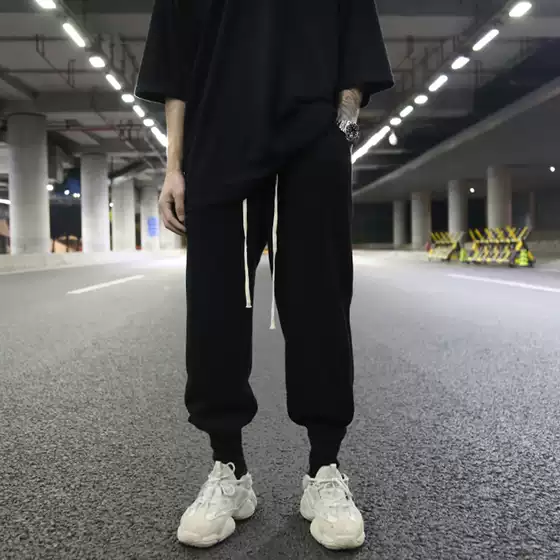 Dark Ro Style European and American High Street Loose Terry Ribbed Jogger Pants ins Trendy Drawstring Versatile Casual Cotton Sweatpants