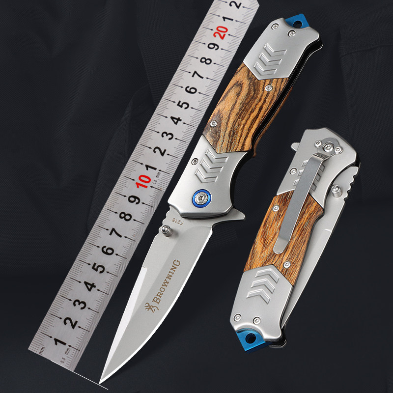 户外折刀多功能折叠刀野外防身刀橄榄木柄刀具生存野营刀水果小刀