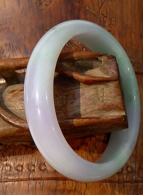 初一紫4379天然A货缅甸老坑紫罗兰春带彩翡翠贵妃玉手镯子证书54