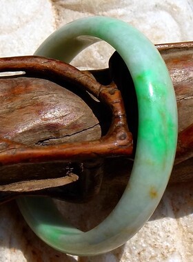 寻一芳2423清代天然A货缅甸老坑正阳绿黄翡双彩翡翠贵妃手镯子52