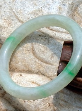 照一水0730民国天然A货缅甸老坑正阳绿翡翠圆条手镯子证书复检52