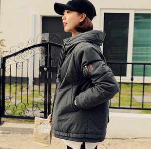韩国代购purplia棉衣棉服女秋冬休闲短外套纯棉宽松带帽子夹克衫