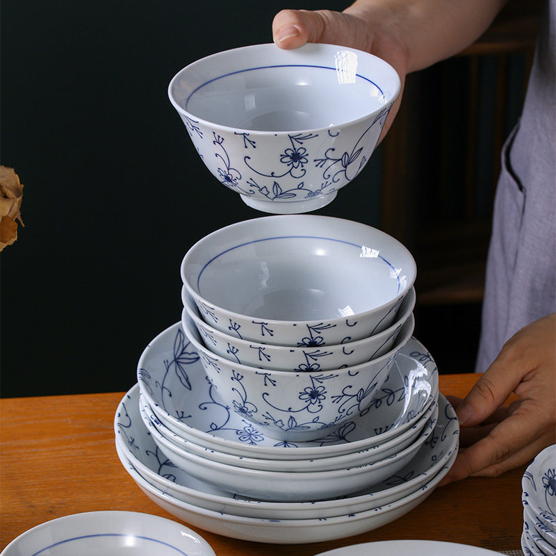 日式釉下彩餐具碗碟家用陶瓷米饭碗面碗汤碗特别好看的菜盘子小碗,餐饮具,碗,淘宝优惠券,粉丝福利购,淘宝优惠卷