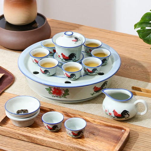 釉下彩/高温青瓷公鸡茶具