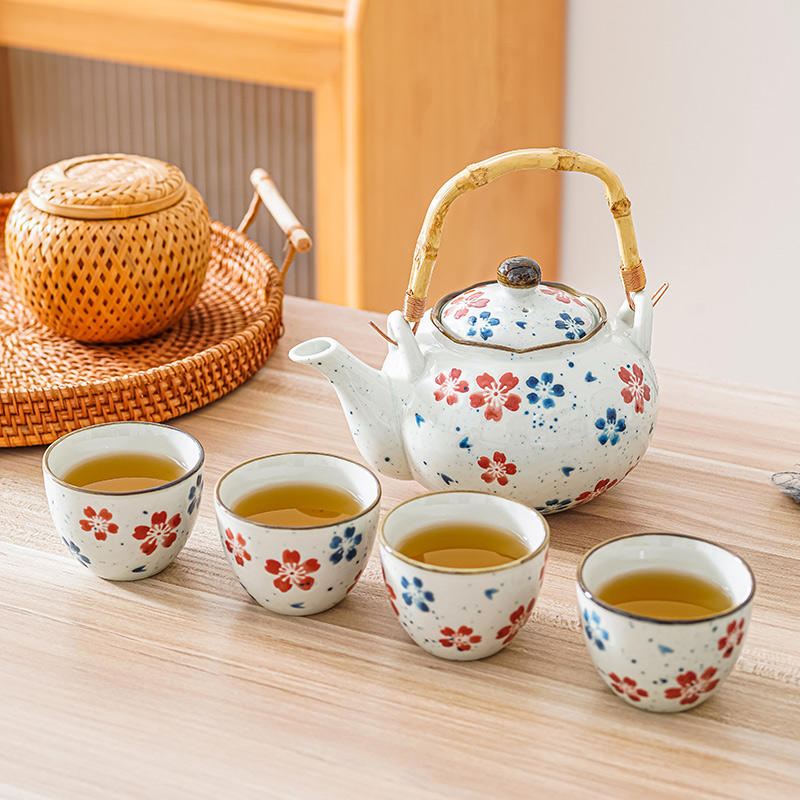 日式泡茶壶整套和风简约釉下手绘陶瓷家用复古茶壶套装茶具茶杯子