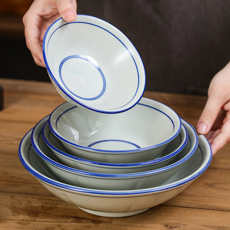 复古陶瓷餐具家用饭碗汤碗拉面碗泡面碗蓝边大号商用火锅面馆面碗,餐饮具,碗,淘宝优惠券,粉丝福利购,淘宝优惠卷