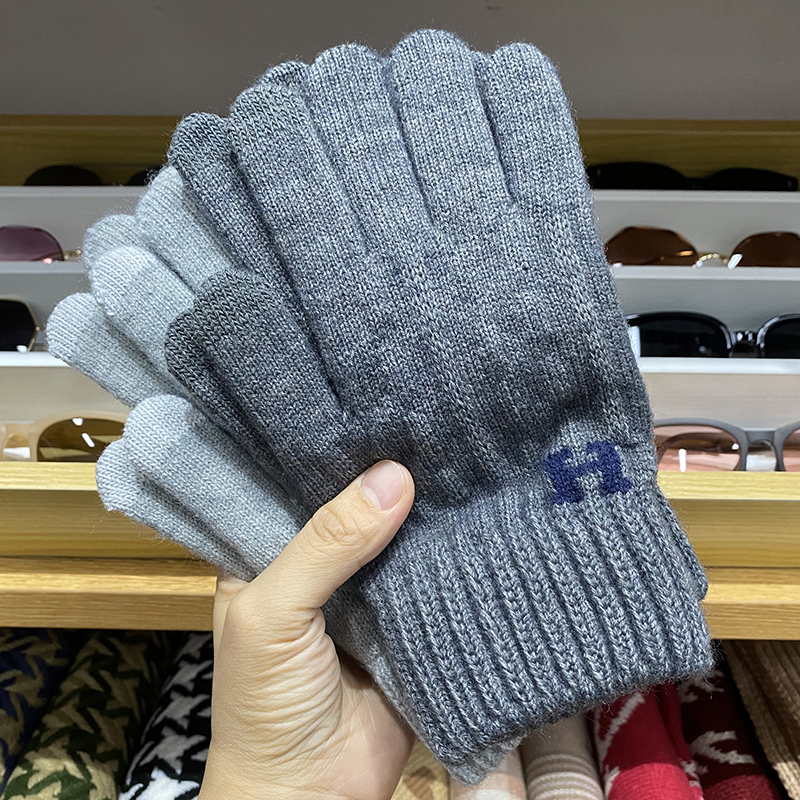 韩版纯色针织毛线手套女冬季骑车分指手套冬天情侣学生防寒保暖男