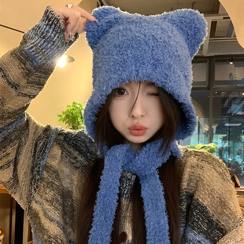 日系可爱小熊毛绒针织帽保暖护耳