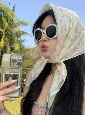 法式田园风碎花头巾女春夏包头高级感小方巾海边复古丝巾网红百搭