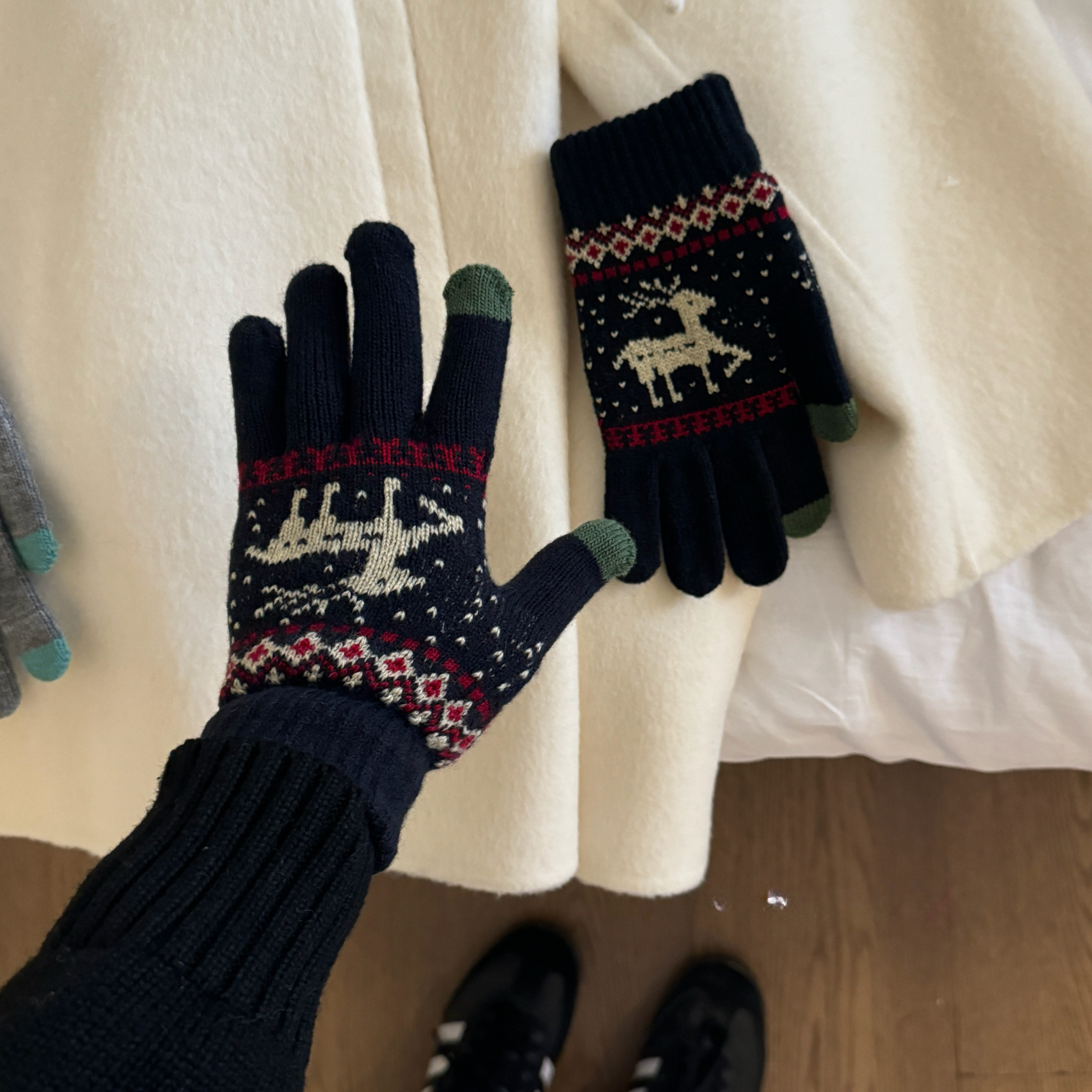 费尔岛风提花针织小鹿保暖手套女冬季加绒加厚防寒防冻骑行可触屏,服饰配件/皮带/帽子/围巾,手套,淘宝优惠券,粉丝福利购,淘宝优惠卷