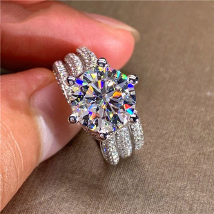 爆款镶嵌豪华六爪五克拉活口闭口女戒戒指钻戒仿真结婚欧美高级