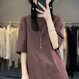 300GT恤25春夏新款彩色中长款韩版宽松大码慵懒男女同款打底落肩