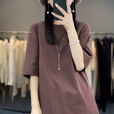 300GT恤25春夏新款彩色中长款韩版宽松大码慵懒男女同款打底落肩
