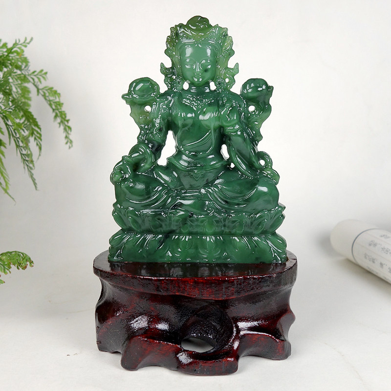 观音赐福 收藏级正品天然和田玉碧玉油润坐莲观音摆件 重177.10克
