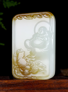 新疆大师李林霏和田玉羊脂白玉糖白分明细润料笑佛挂件 重30.64克