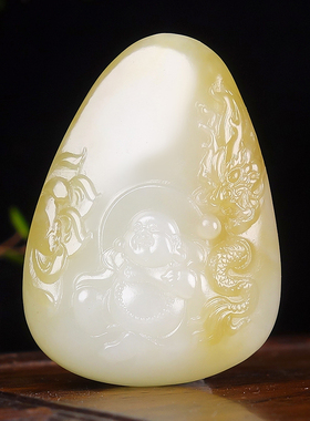 新疆大师李林霏和田玉糖白分明油润细料笑佛弥勒佛挂件 重28.49克