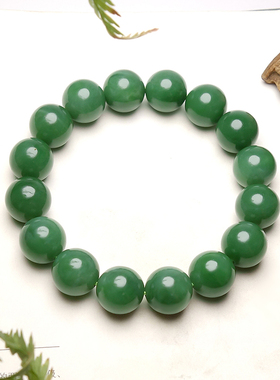 和田玉碧玉菠菜绿油润圆珠手串