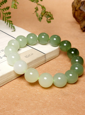 和田玉晴水白玉渐变油润圆珠手串