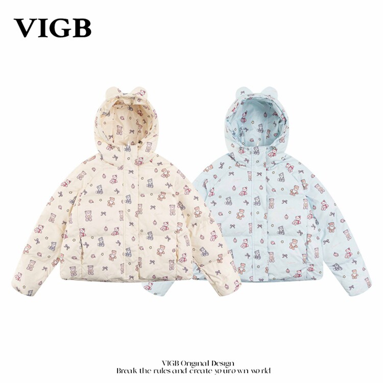 VIGB美式满印小熊连帽面包服外套