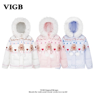 VIGB 费尔岛连帽棉服外套男女设计感秋冬棉衣外套潮 原创国潮美式