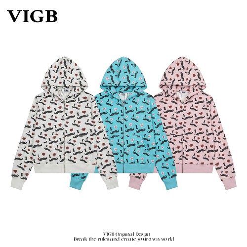 VIGB 原创国潮美式复古亚萌感复古连帽卫衣男女胡子慵懒开衫外套