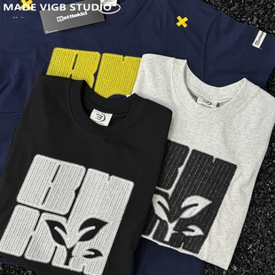 原创国潮美式 半袖 复古立体刺绣t恤设计感男女同款 新款 短袖 VIGB