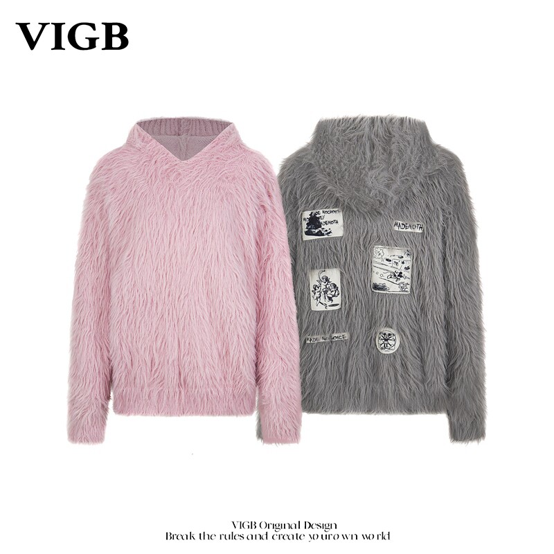 VIGB国潮美式学院毛绒软糯毛衣