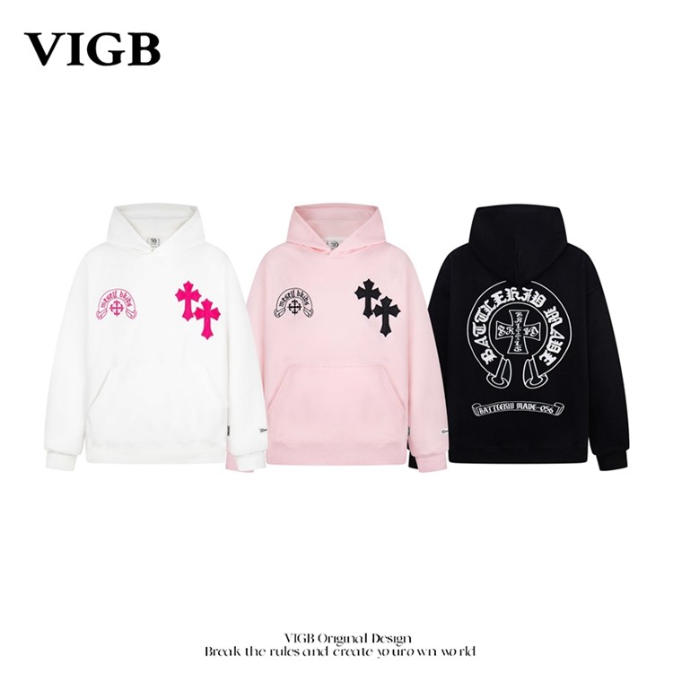 VIGB 原创国潮美式字母刺绣连帽卫衣男女秋冬个性嘻哈情侣装外套