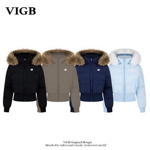 VIGB 原创国潮美式辣妹可拆卸大毛领棉服女秋冬显瘦棉衣外套短款