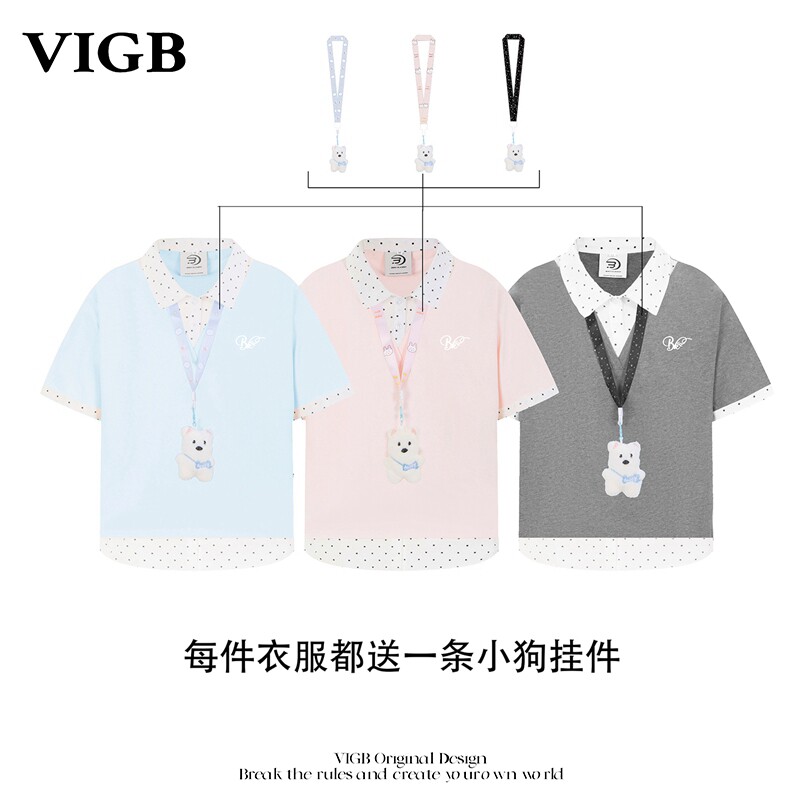 VIGB原创复古波点刺绣短袖Polo衫