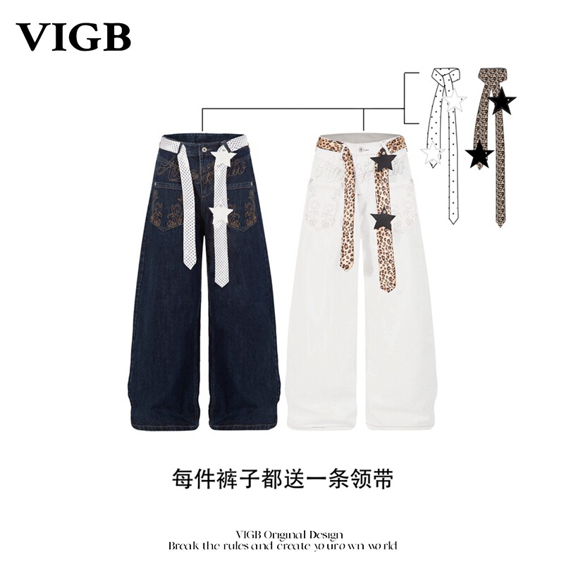 VIGB原创复古刺绣阔腿牛仔裤
